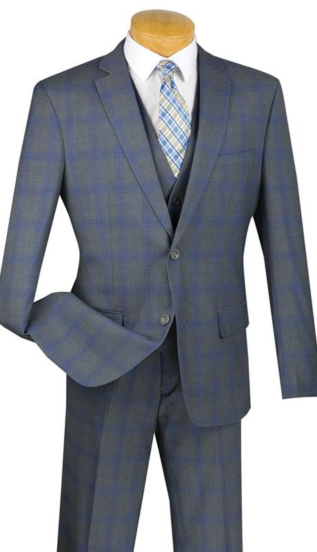 Monopoly Collection - 2 Buttons 3 Piece Suit Slim Fit Glen Plaid Gray ...