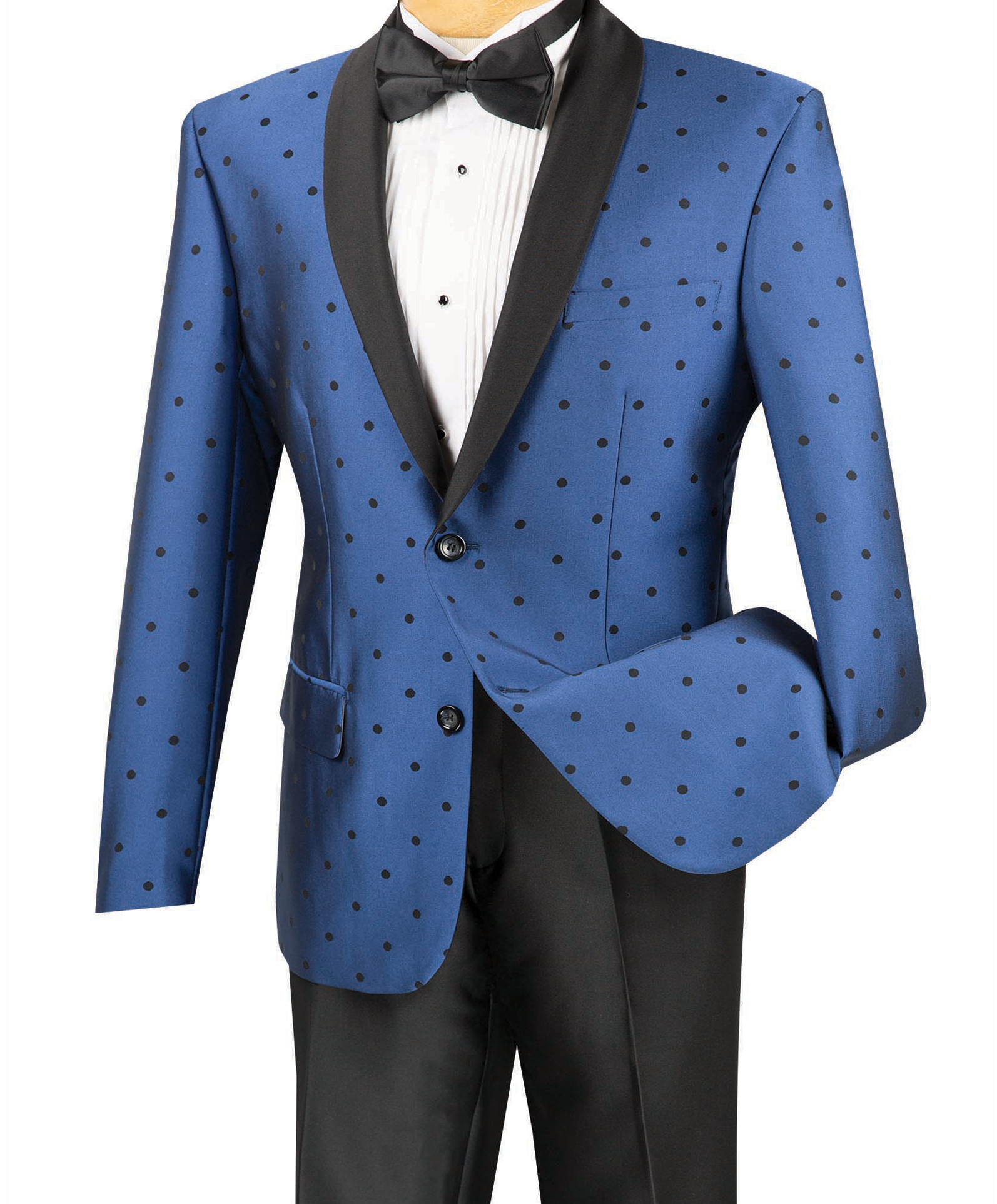 (46R) Polka Dots Fashion Suit 2 Pieces Slim Fit Blue