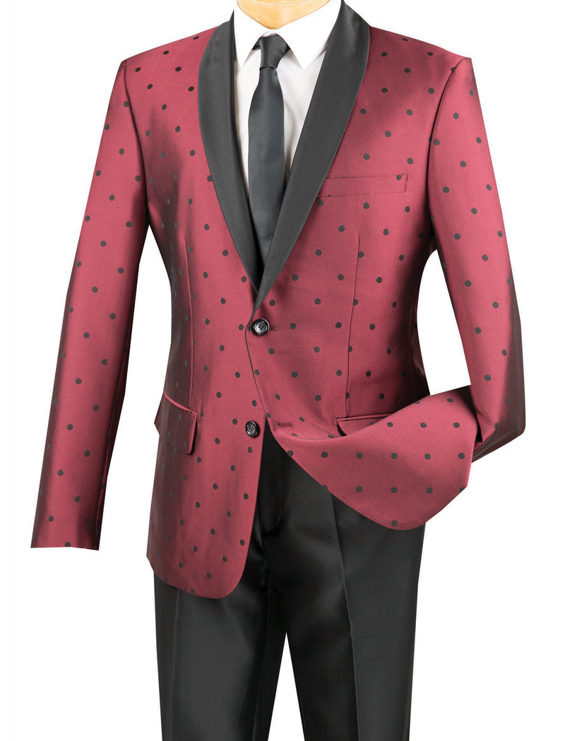 Polka Dots Fashion Suit 2 Piece Slim Fit Burgundy