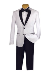 Slim Fit Shiny Sharkskin Men's 2 Piece Suit in White
