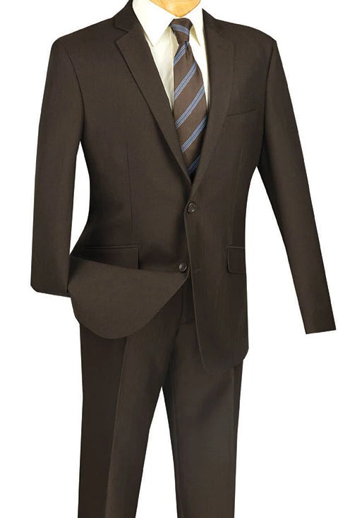 Men's Slim Fit 2 Piece Suit Single Breasted 2 Button Design Brown