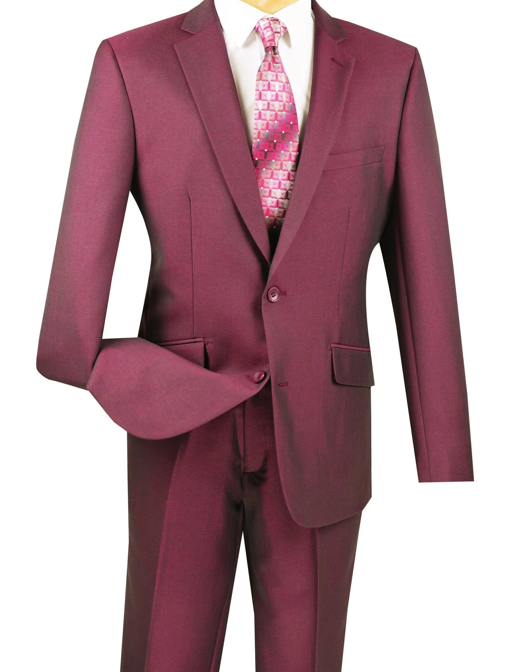 Men's Slim Fit 2 Piece Suit Single Breasted 2 Button Design Burgundy