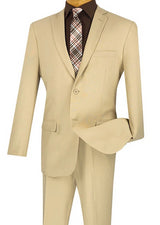 Beige Slim Fit Men's 2 Piece Business Suit 2 Button