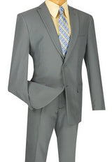 Gray Slim Fit Men's 2 Piece Business Suit 2 Button