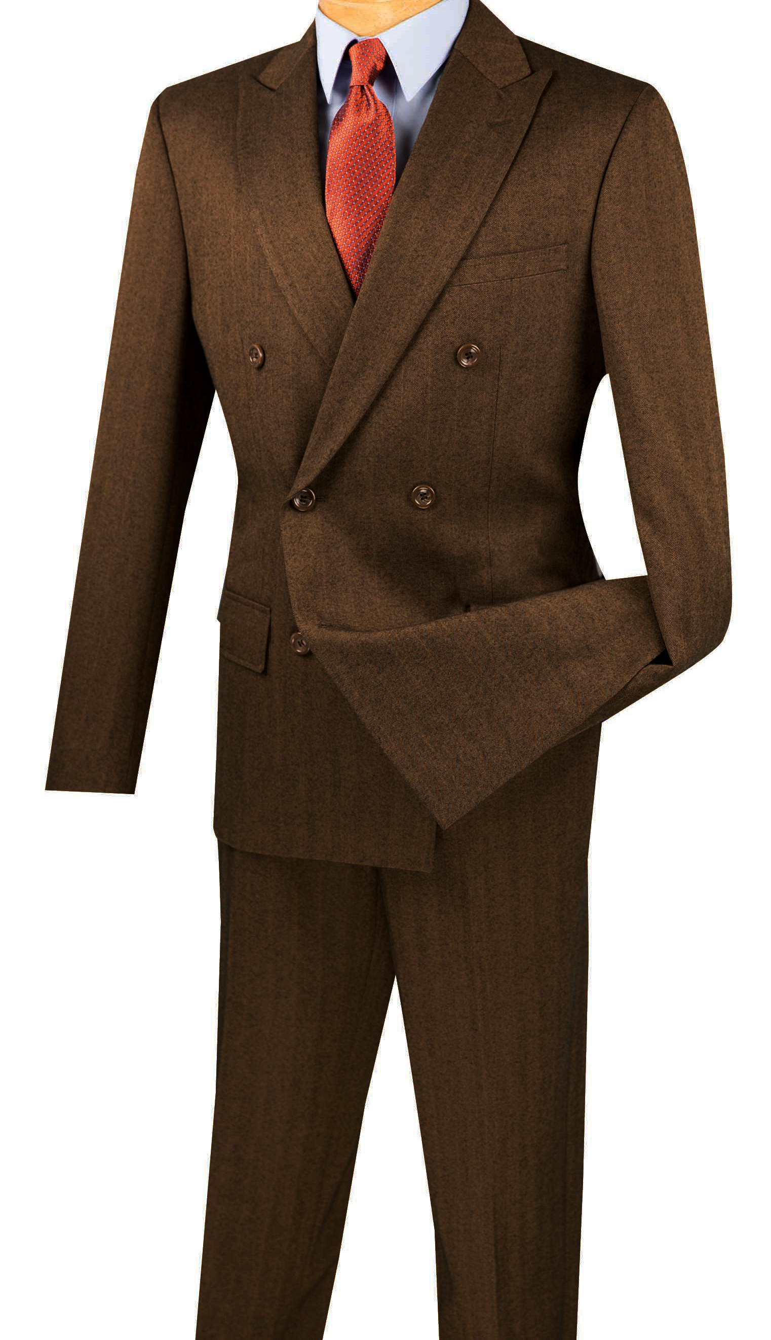 Slim Fit Double Breasted 2 Piece Suit Herringbone Stripe Taupe
