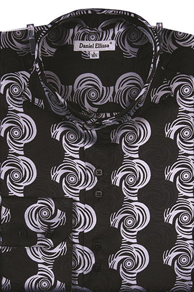 Dress Shirt Regular Fit Designer Pattern In Black/Silver White