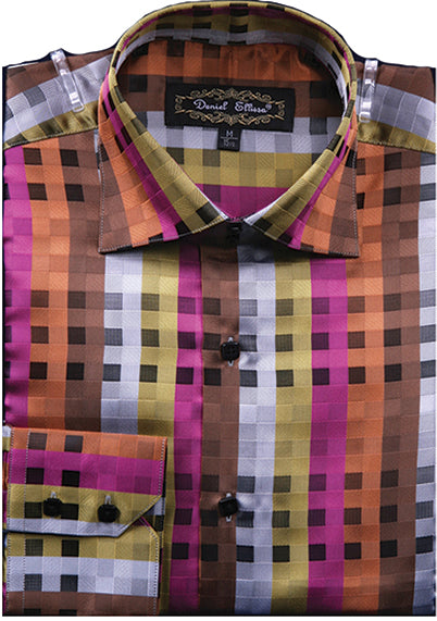Dress Shirt Regular Fit Designer Check Pattern In Rust