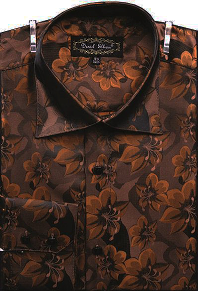 Dress Shirt Regular Fit Floral Design In Brown