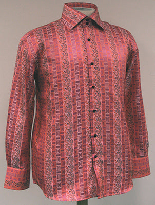 Dress Shirt Regular Fit Paisley And Check Design In Coral