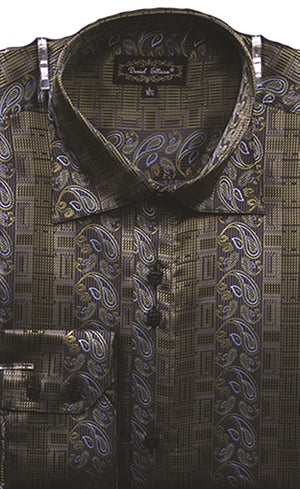 Dress Shirt Regular Fit Paisley And Check Design In Olive