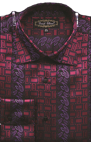 Dress Shirt Regular Fit Paisley And Check Design In Red
