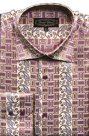 Dress Shirt Regular Fit Paisley And Check Design In Soft Butter