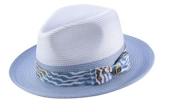 Men's Two Tone Braided Pinch Fedora in Blue