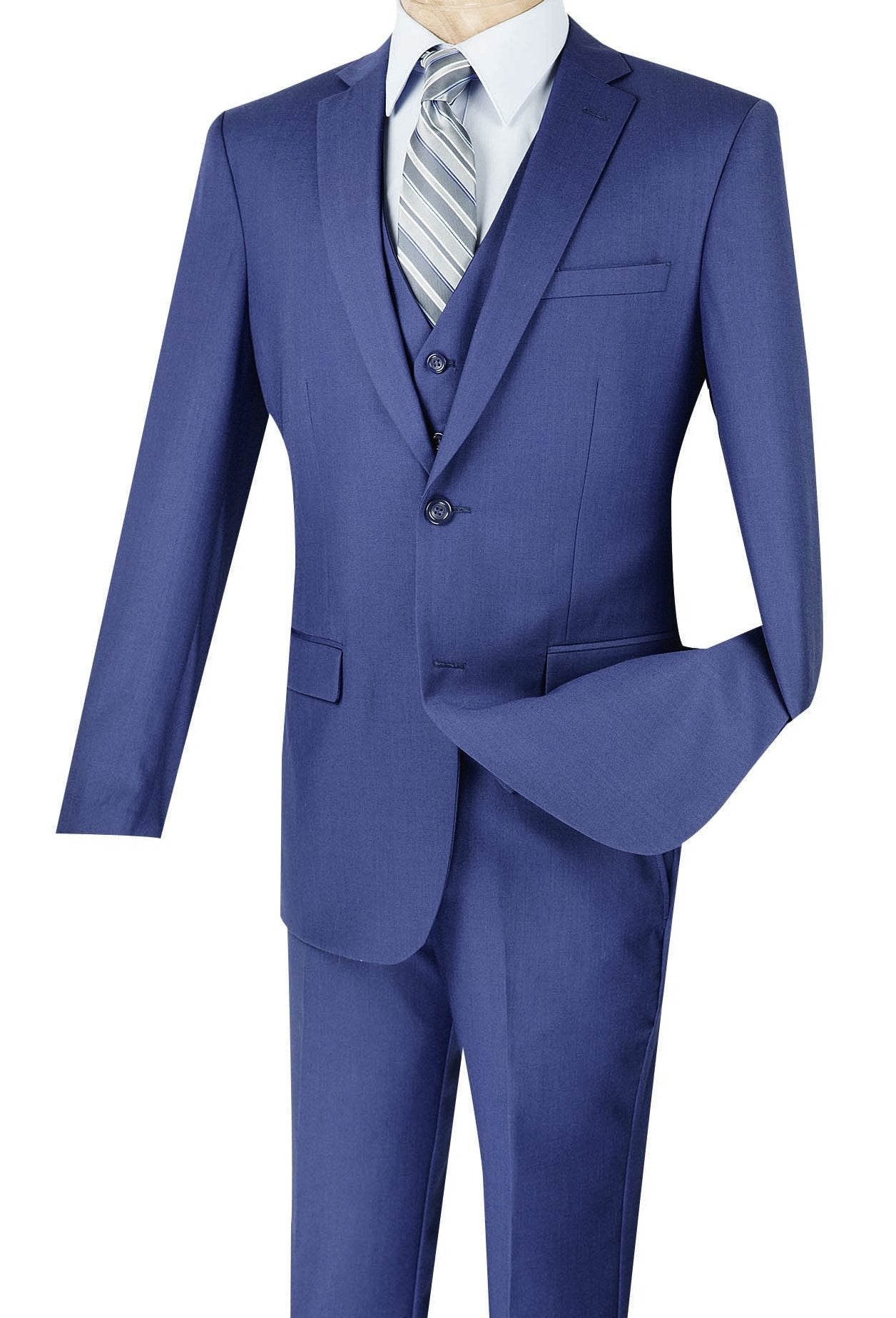 Slim Fit Business Men's Suit 3 Piece 2 Button in Indigo