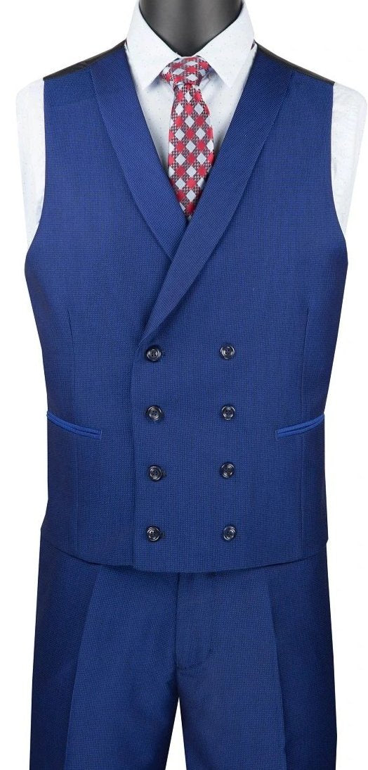 Blue Slim Fit 3 Piece Suit 1 Button with Double Breasted Vest