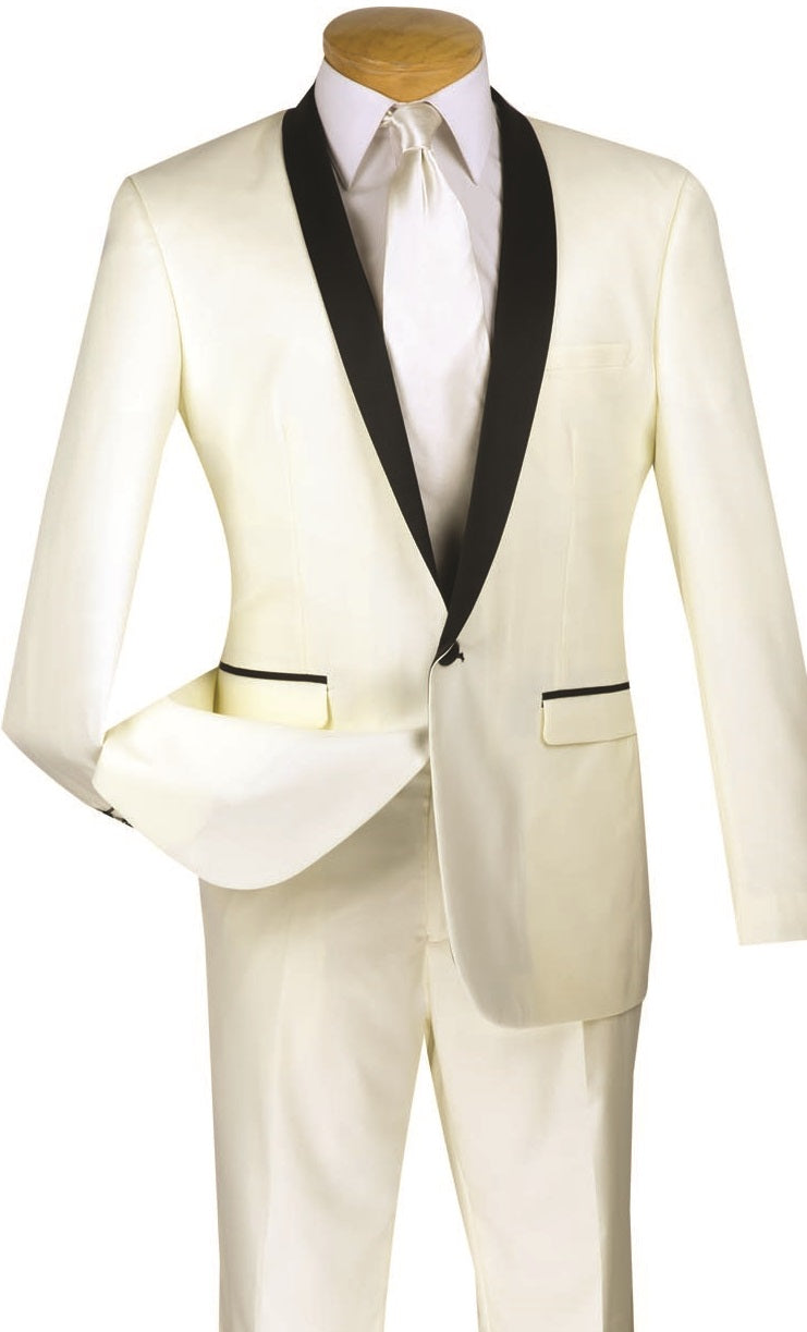 Kingsman Collection - Shawl Collar Slim Fit Tuxedo 2 Piece 1 Button Ivory