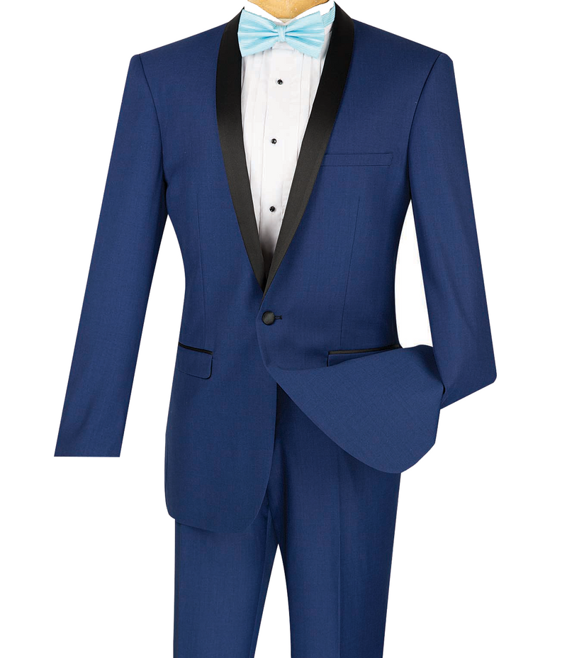 Kingsman Collection - Shawl Collar Slim Fit Tuxedo 2 Piece 1 Button in Blue