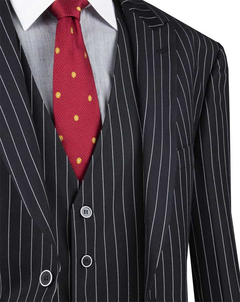 Odyssey Collection - Black Regular Fit 3 Piece Suit 2 Button Gangster Stripe