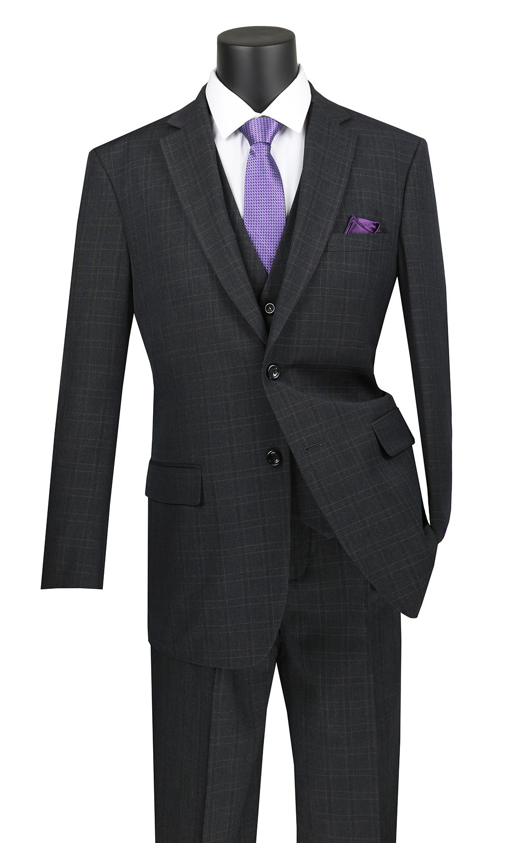Olympia Collection - Glen Plaid Regular Fit Suit 3 Piece Black