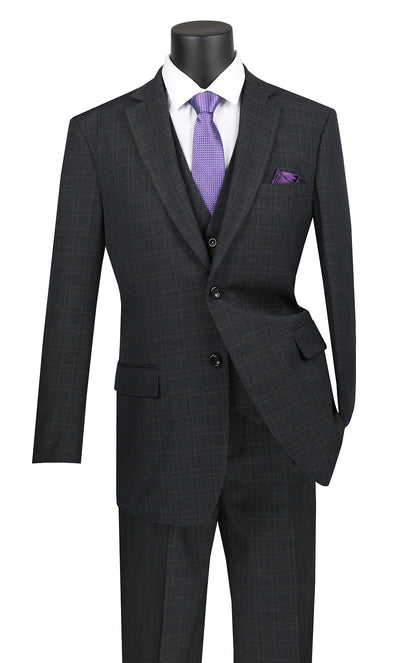 Olympia Collection - Glen Plaid Regular Fit Suit 3 Piece Black | Suits ...