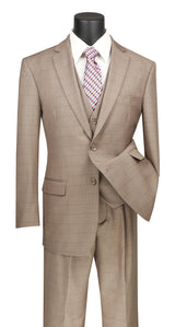 Olympia Collection - Glen Plaid Regular Fit Suit 3 Piece Tan