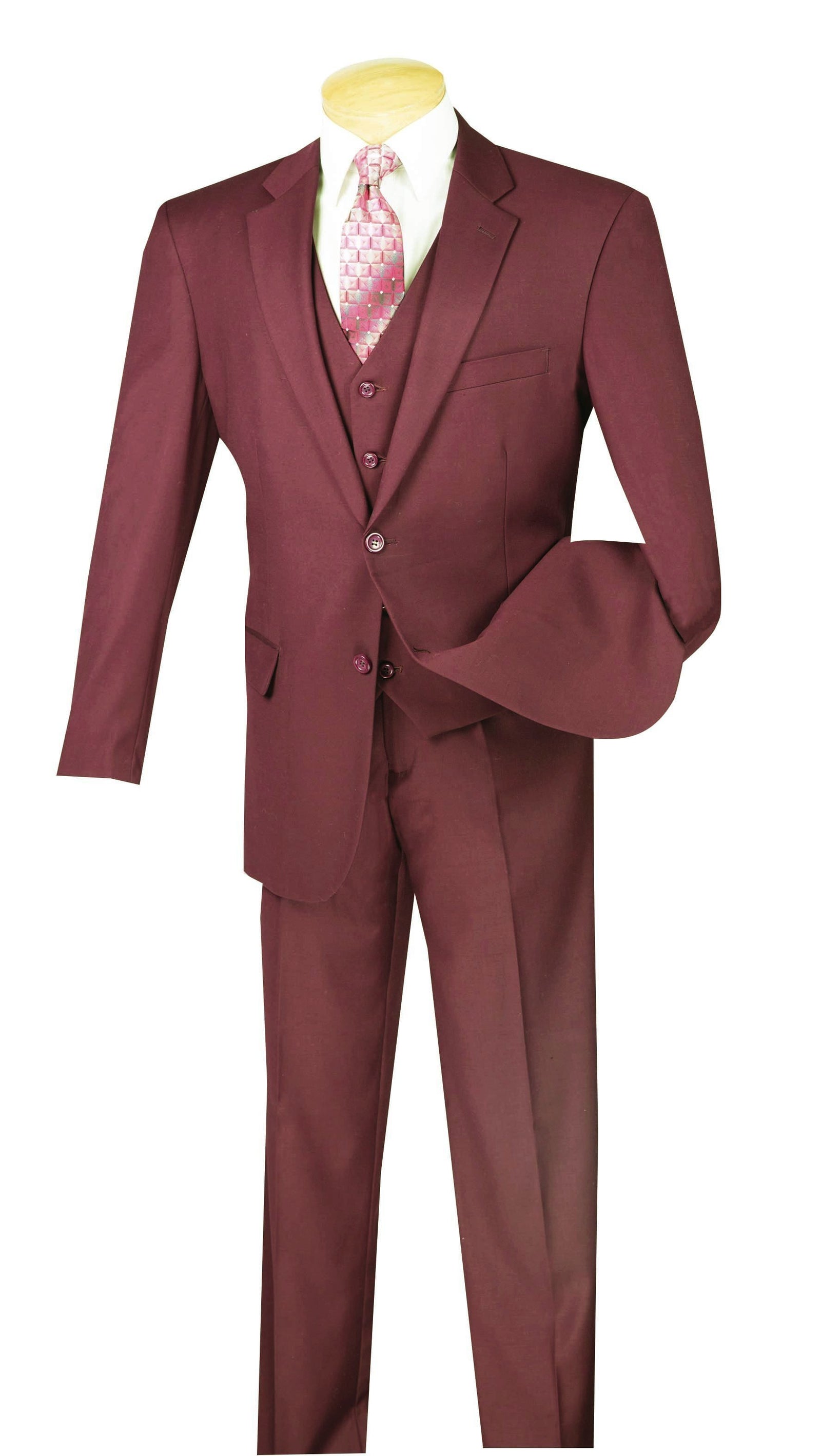 Morgan Collection - Regular Fit 3 Piece Suit 2 Button in Maroon | Suits ...
