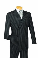 Rockefeller Collection - Double Breasted Stripe Suit Black Regular Fit 2 Piece