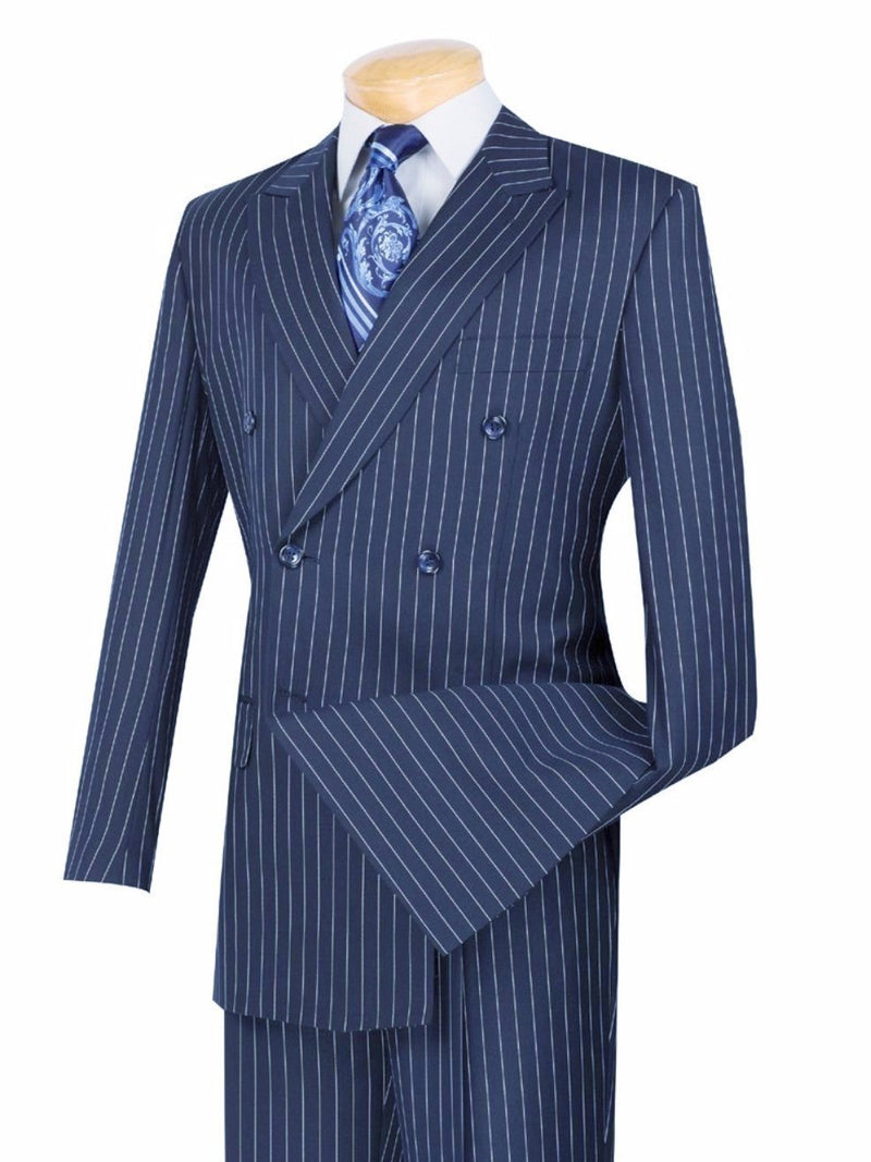Rockefeller Collection - Double Breasted Stripe Suit Blue Regular Fit 2 Piece