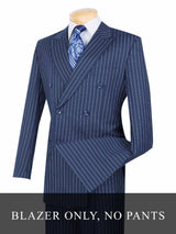 (40R Blazer) Double Breasted Stripe Suit Blue Regular Fit Blazer