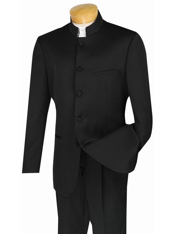 Master Collection - Regular Fit Men's 2 Piece Banded Collar Tuxedo Black